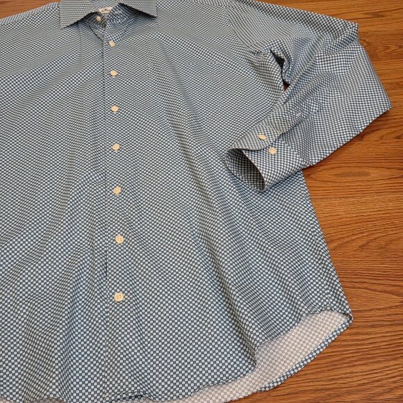 Peter Millar Shirt Men's Medium Black Mint Geometric Diamond Button Down Pocket - Picture 4 of 11